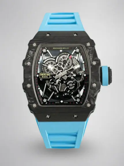 Replica Richard Mille RM 35-02 Swiss NTPT Carbon Fiber Case, Blue Rubber Strap Watch