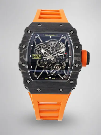 Swiss Super Clone Richard Mille RM 35-01 with NTPT Carbon Fiber Case, Orange Silicone Strap
