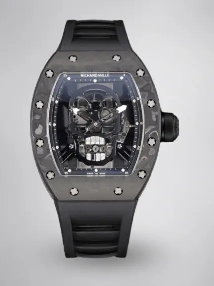 Best Richard Mille RM 052 Replica Black Carbon Fiber Case Watch – Men’s Luxury Watch With Skeleton Skull Dial