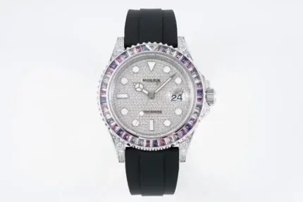 Rolex Yacht-Master 42mm Platinum Case Watch with Diamond & Amethyst Bezel and Black Rubber Strap