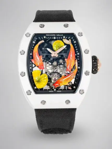 Richard Mille Replica RM S10 Koi Tourbillon Watch with White Ceramic Case