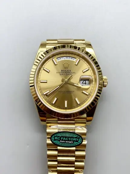 1:1 super clone Day Date Rolex Weekly Journal 18K Gold Plated counter weight