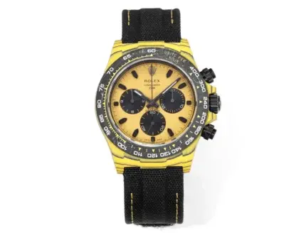 Rolex Daytona Carbon Fiber Night Glow Case Watch – Yellow with Black Strap