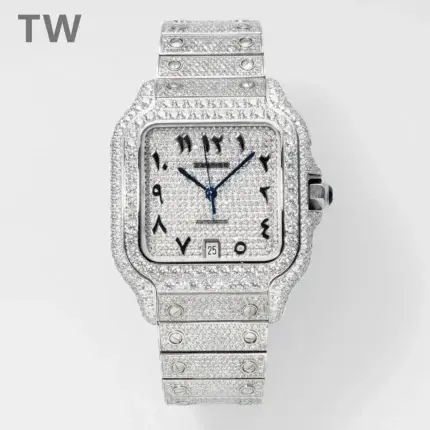 Cartier Santos Full Diamond Watch Silver
