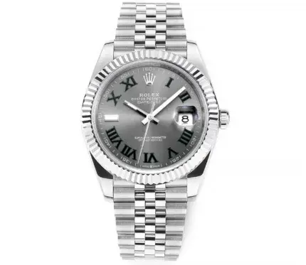 Rolex Datejust 41mm Watch – Silver with Grey Dial, Fluted Bezel